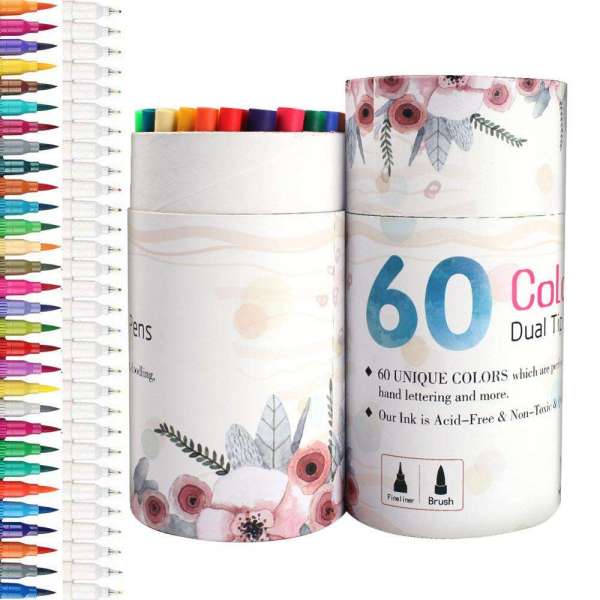 60 Colors Drawing Dual Brush Pen colorful Double Tip Marker Pen with Brush Tip and Fine Tip